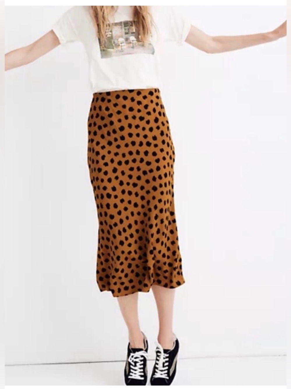 Madewell midi Slip Skirt in painted spots size 4